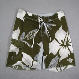 Billabong Mens Board Shorts Size 36 Olive Green Floral Hibiscus M130AFRE Y2K